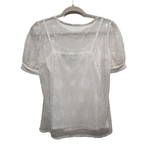 Anthropologie Eva Franco Quincy Sheer Mesh Sequin Circle Embroidered Top, XS - Picture 8 of 12